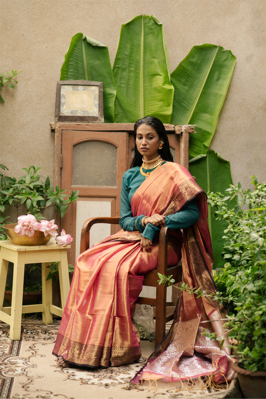 Afreen | Rose Gold Kanjivaram Tissue Silk Saree