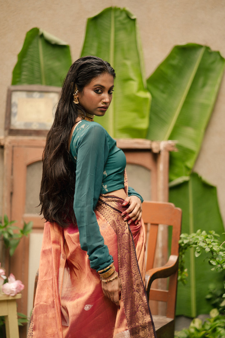 Afreen | Rose Gold Tissue Kanjeevaram Saree