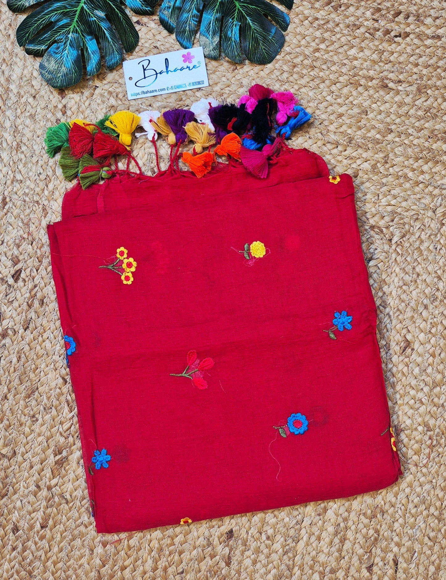 Mohini | Carmine Red Celebrity Mul Mul Cotton Saree with Flower Motif