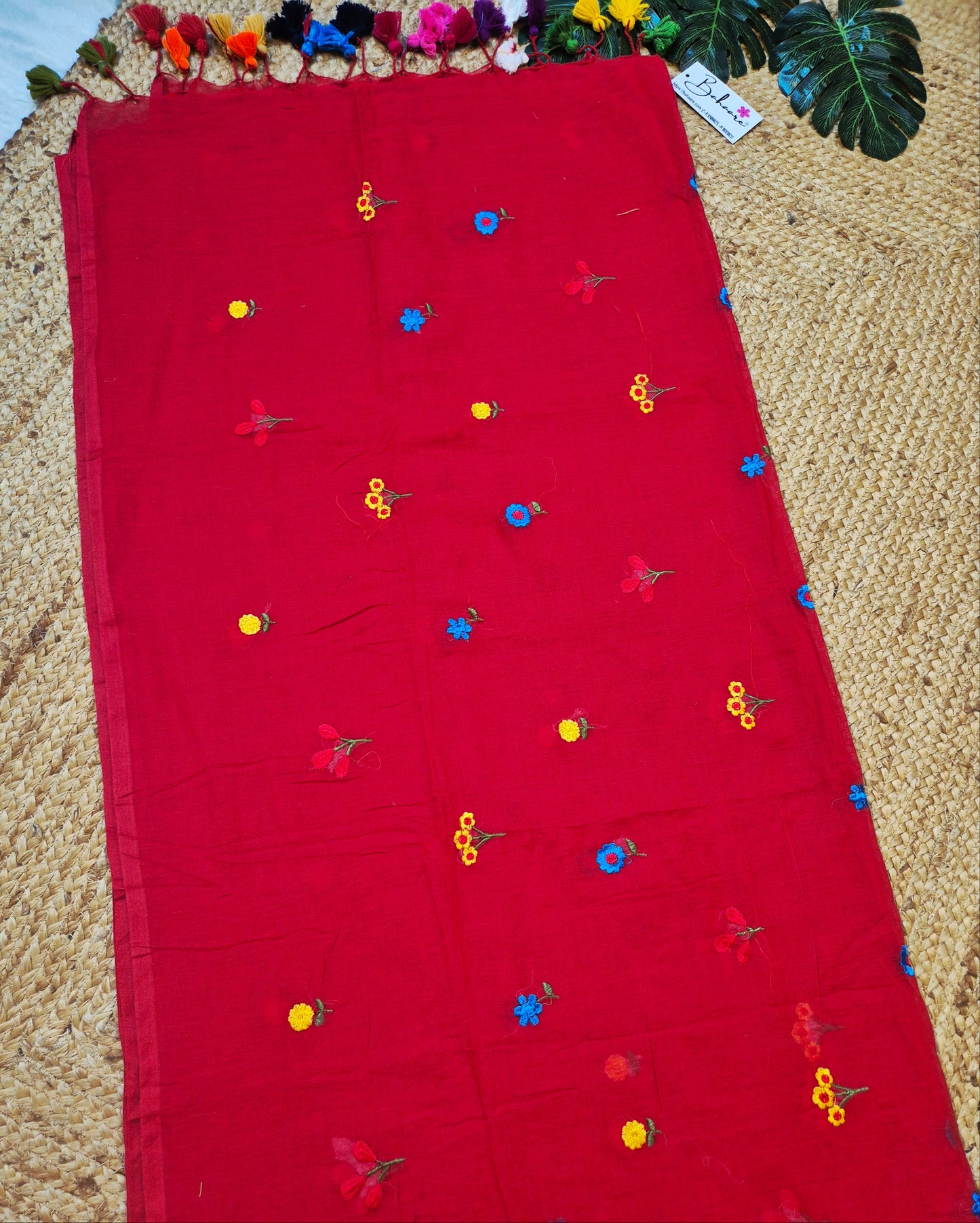 Mohini | Carmine Red Celebrity Mul Mul Cotton Saree with Flower Motif