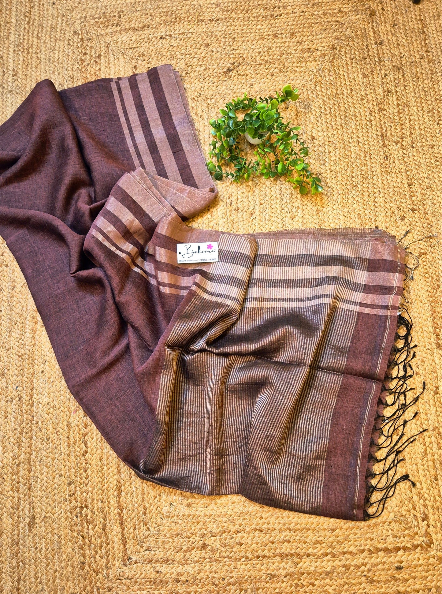Woodland Whispers | Coffee Brown Jayshree Linen Saree with Silver Skirt Border