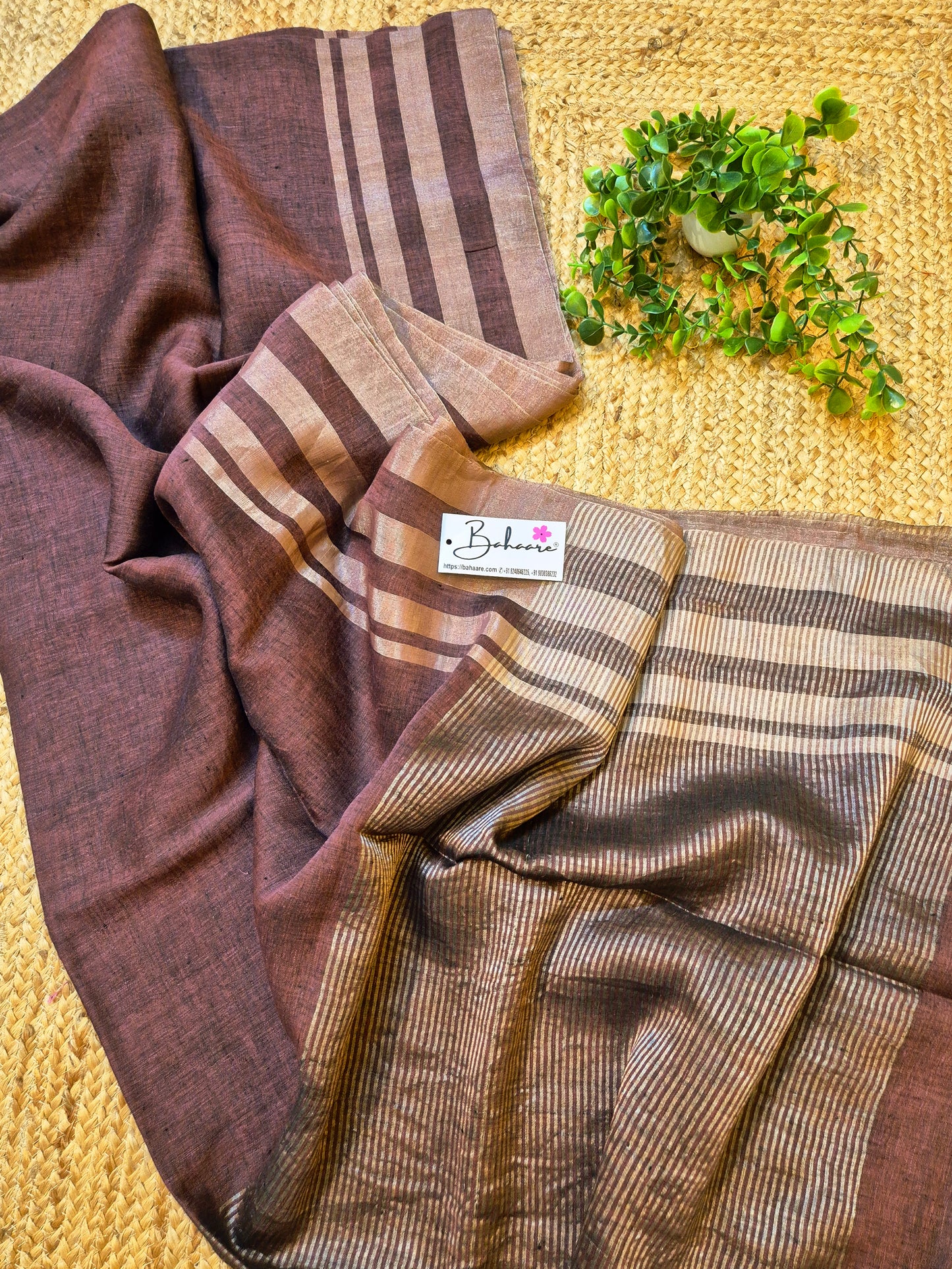 Woodland Whispers | Coffee Brown Jayshree Linen Saree with Silver Skirt Border