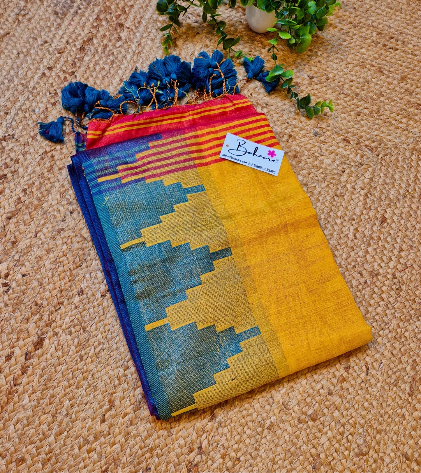 Suhani | Yellow Temple Border Handloom Tissue Saree