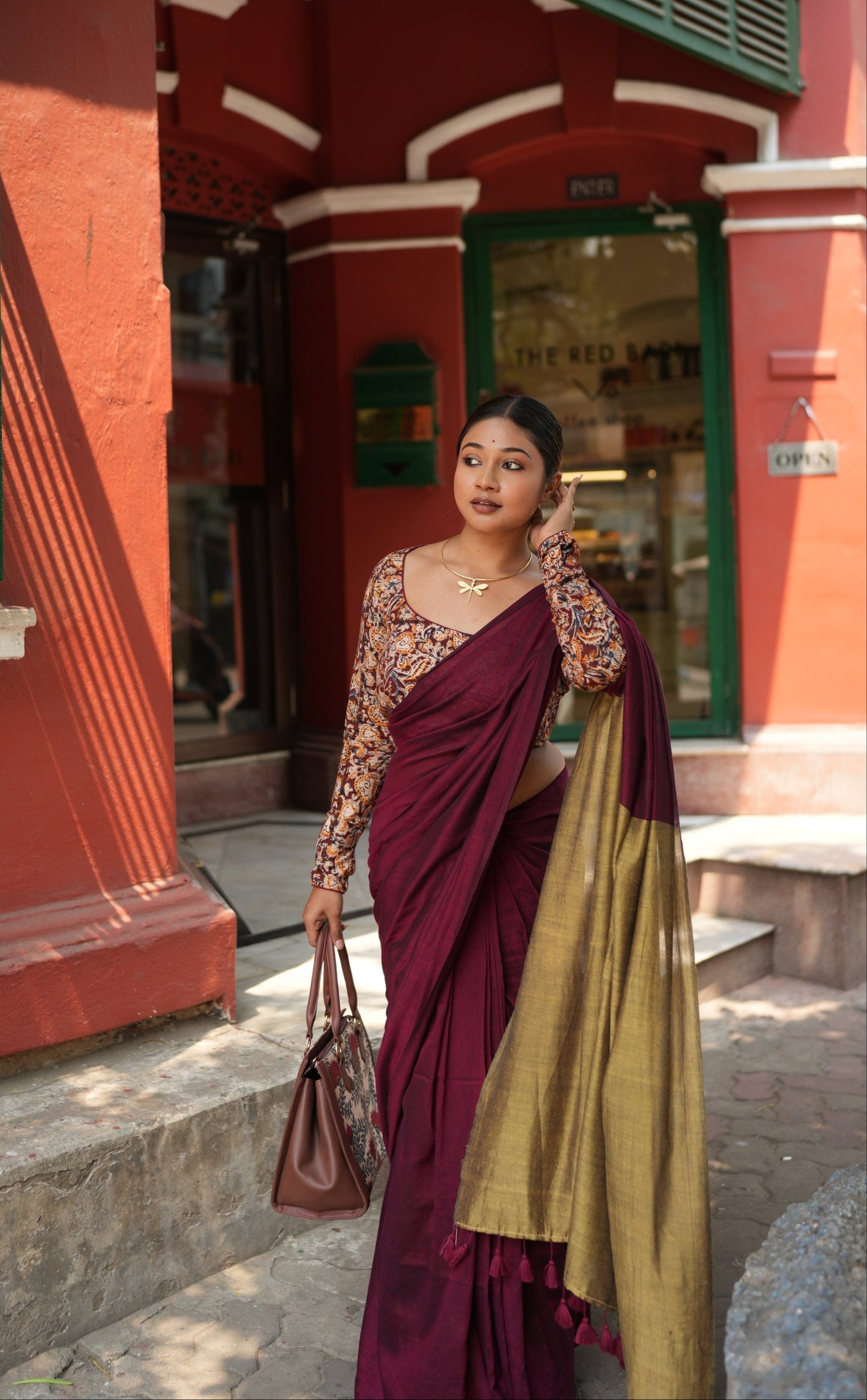 Cotton Galleria | Burnt Maroon Premium Cotton Saree