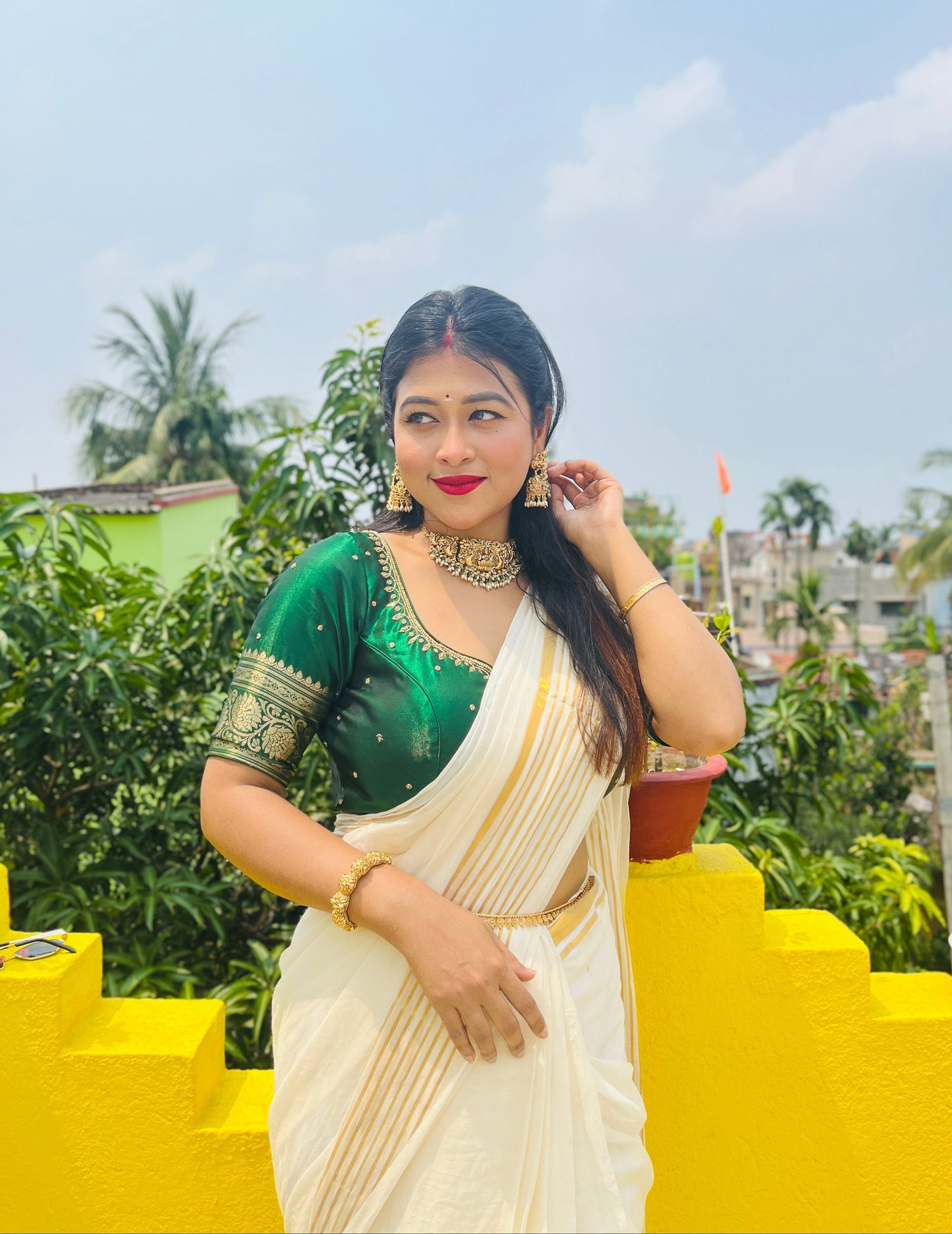 Noor | Off White Mul Mul Cotton Saree with Golden Zari Lines