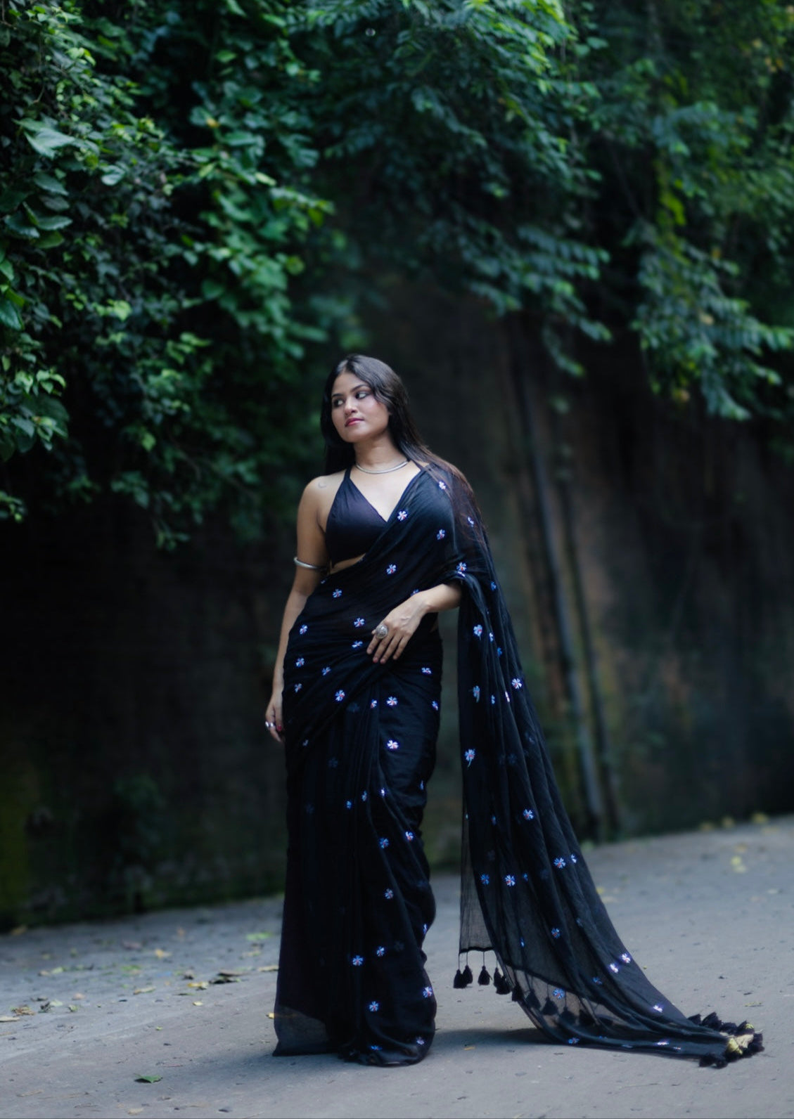 Parijat | Black Mul Mul Cotton Saree