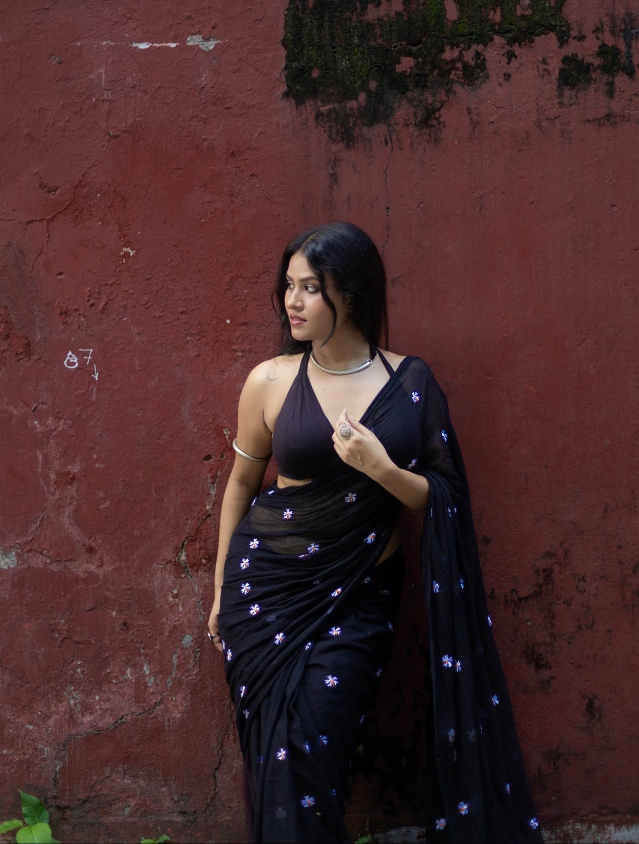 Parijat | Black Mul Mul Cotton Saree