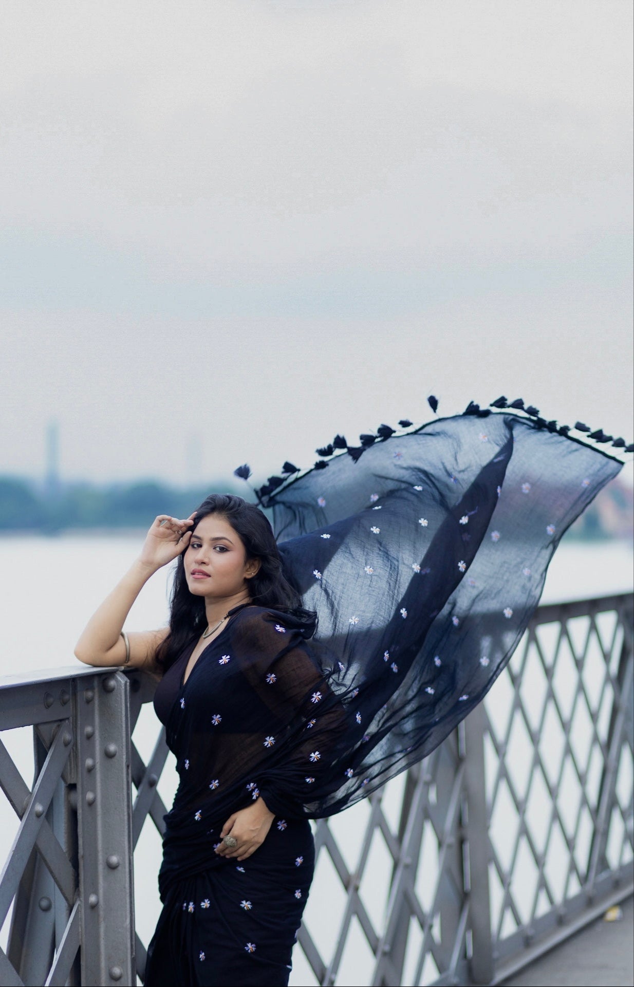 Parijat | Black Mul Mul Cotton Saree