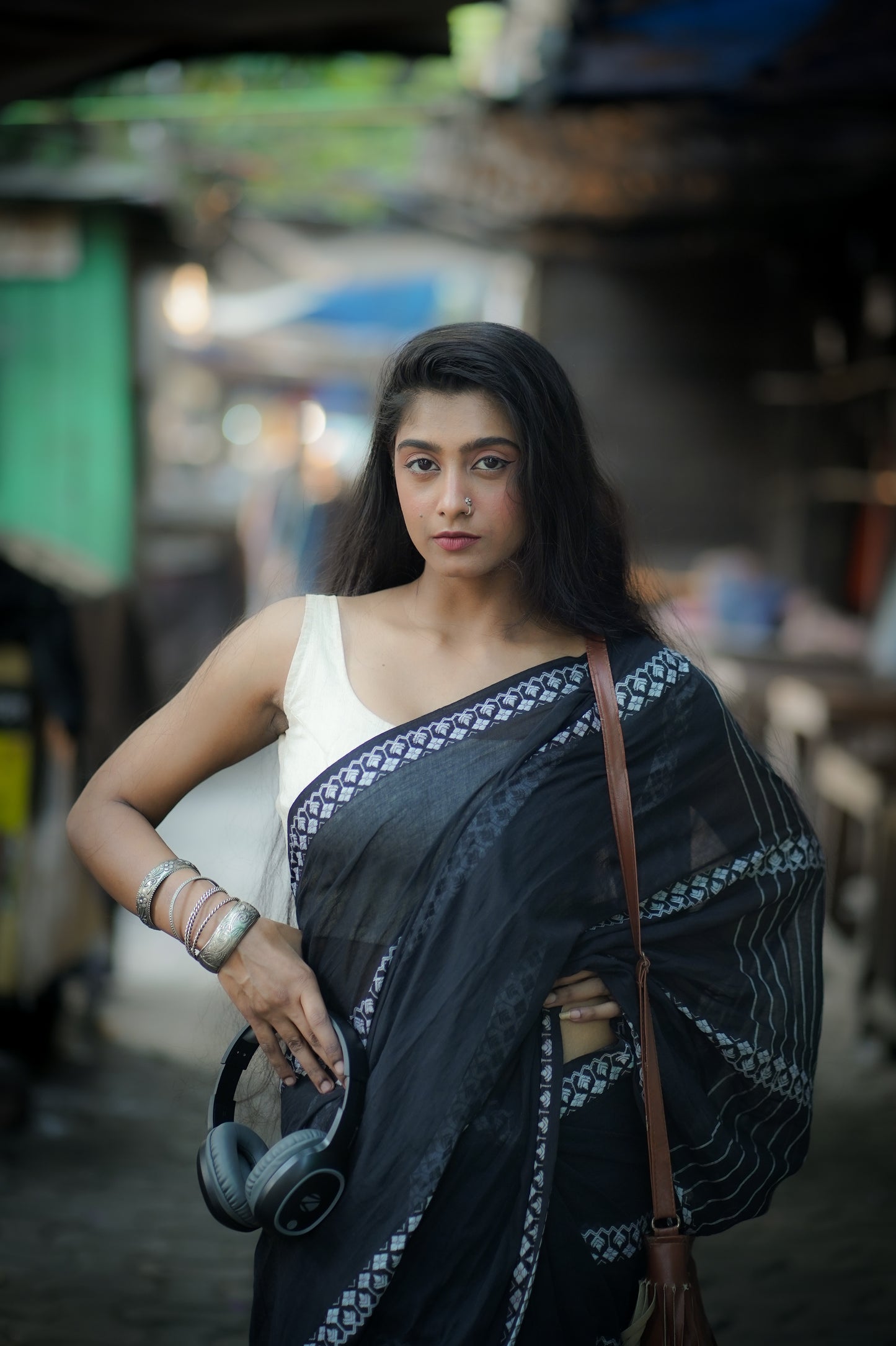 Cotton Galleria | Dark Black Handwoven Premium Cotton Saree