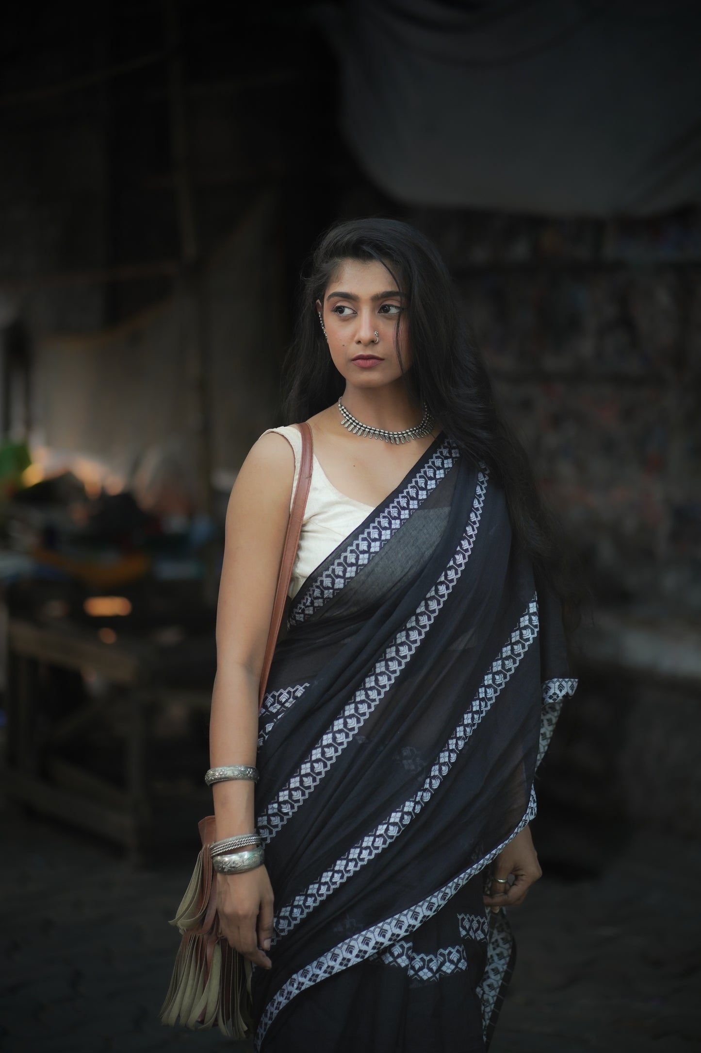 Cotton Galleria | Dark Black Handwoven Premium Cotton Saree