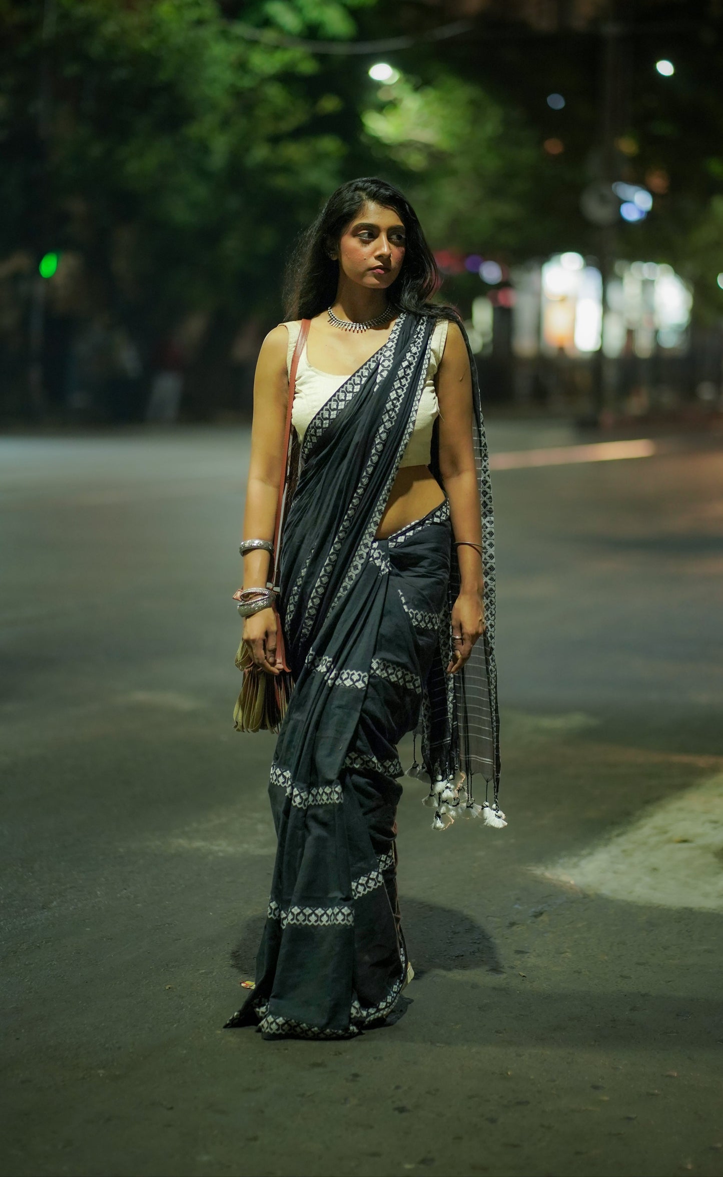 Cotton Galleria | Dark Black Handwoven Premium Cotton Saree