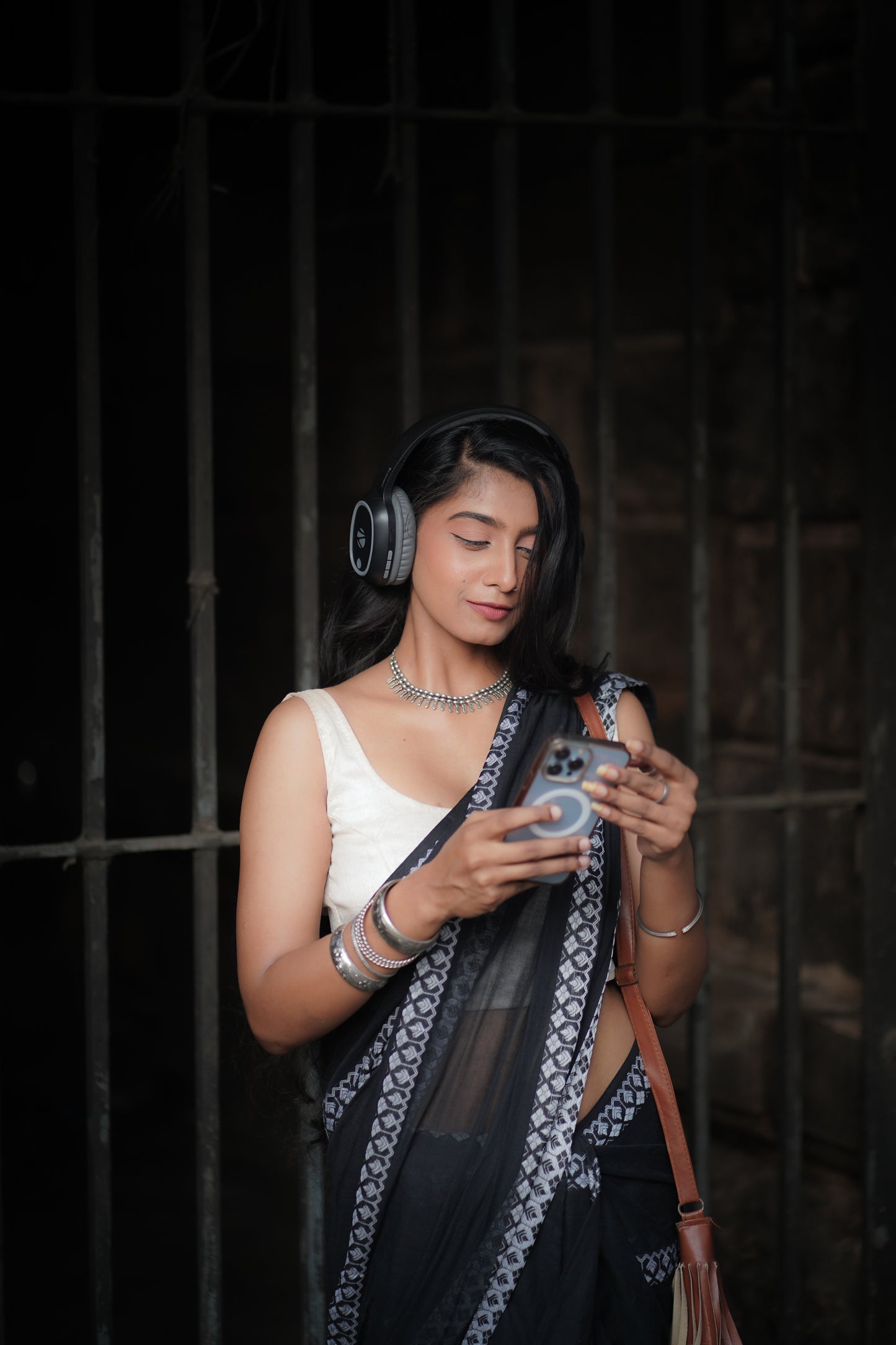 Cotton Galleria | Dark Black Handwoven Premium Cotton Saree