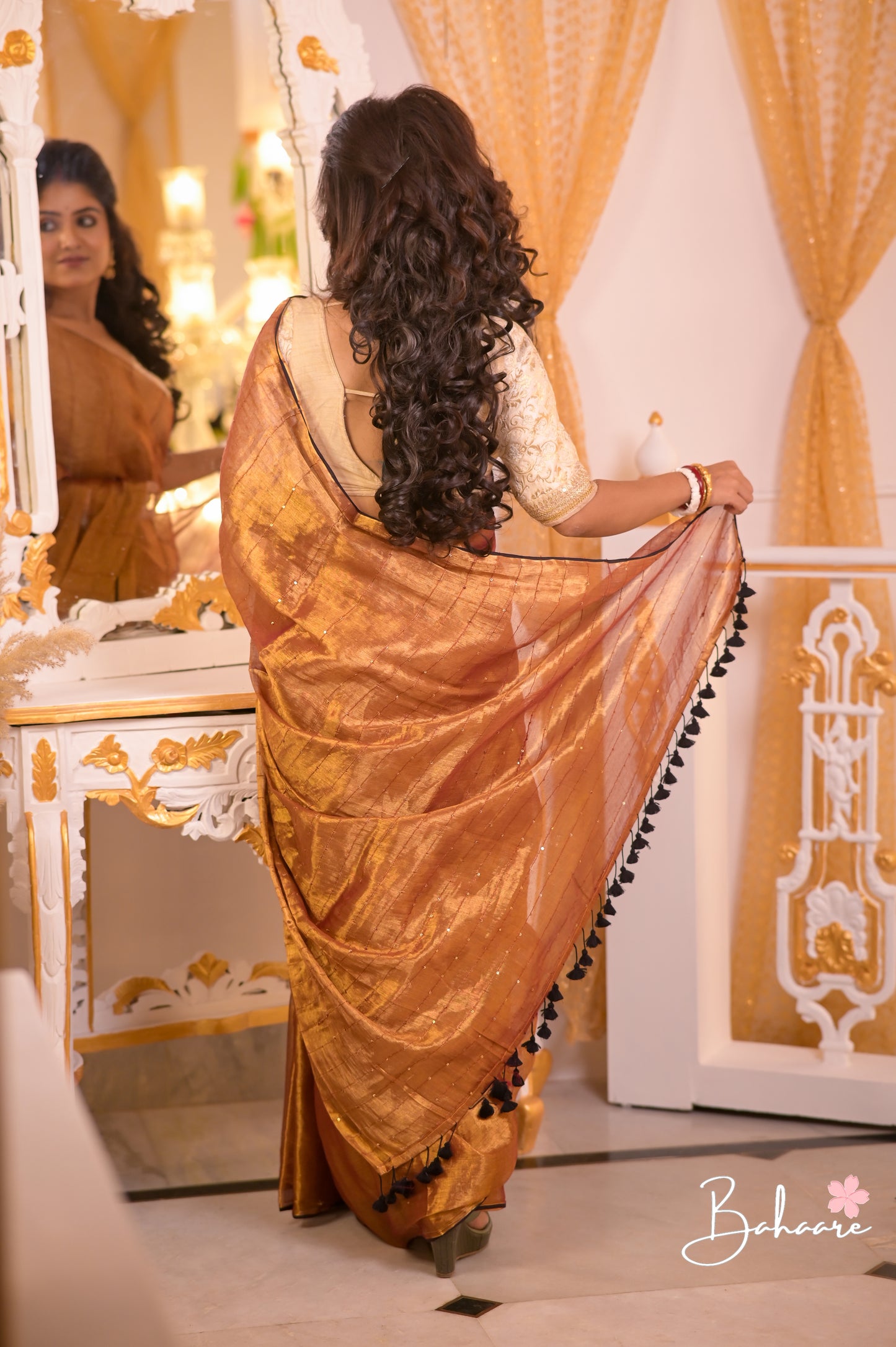 Megha | Dark Copper Tissue Saree
