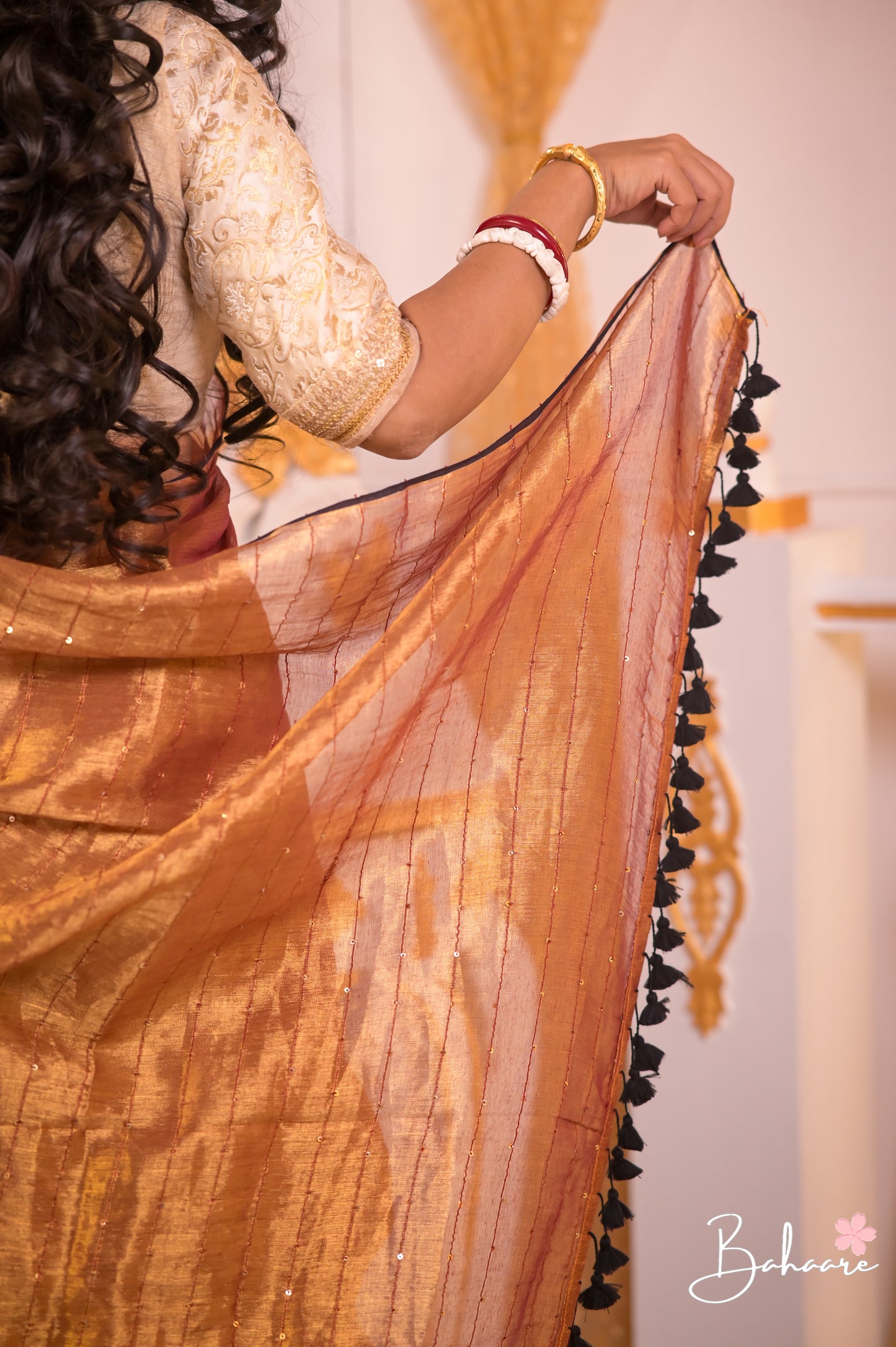 Megha | Dark Copper Tissue Saree