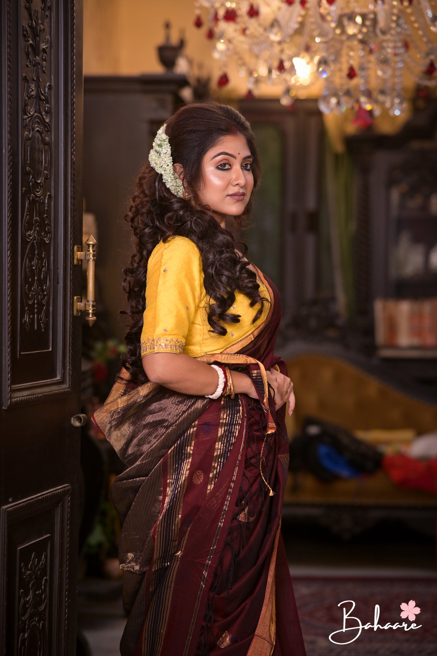 Cotton Galleria | Dark Maroon Premium Jamdani Weave Handwoven Pure Silk by Pure Cotton Saree