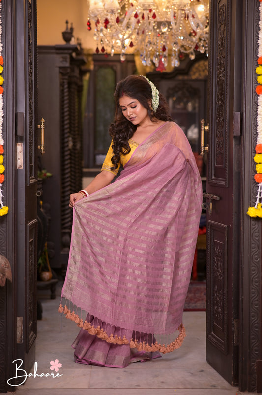 Woodland Whispers | Mauve Mist Jayshree Linen Saree
