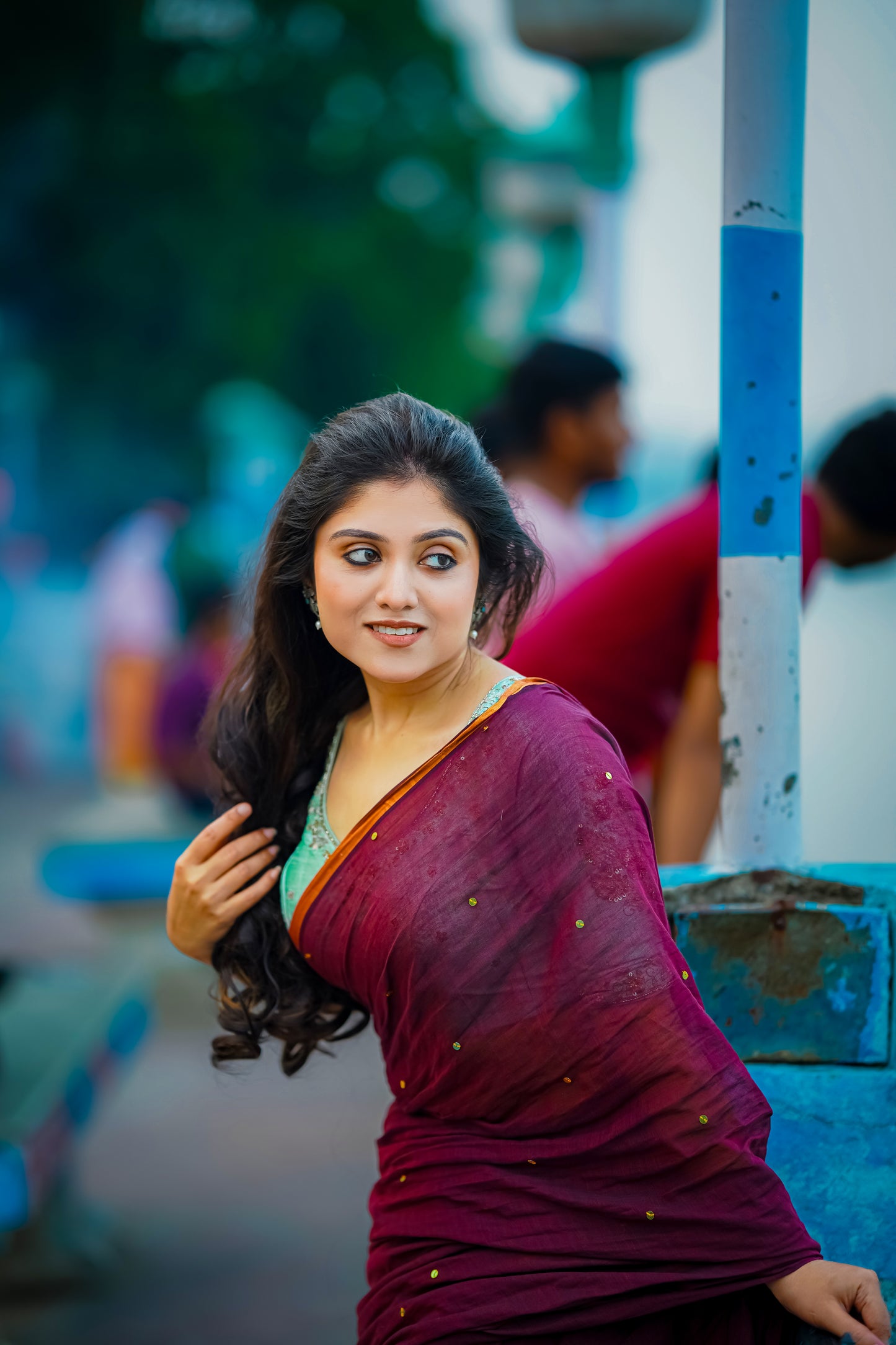 Shimmering Starlight | Dark Red Mul Mul Cotton Saree