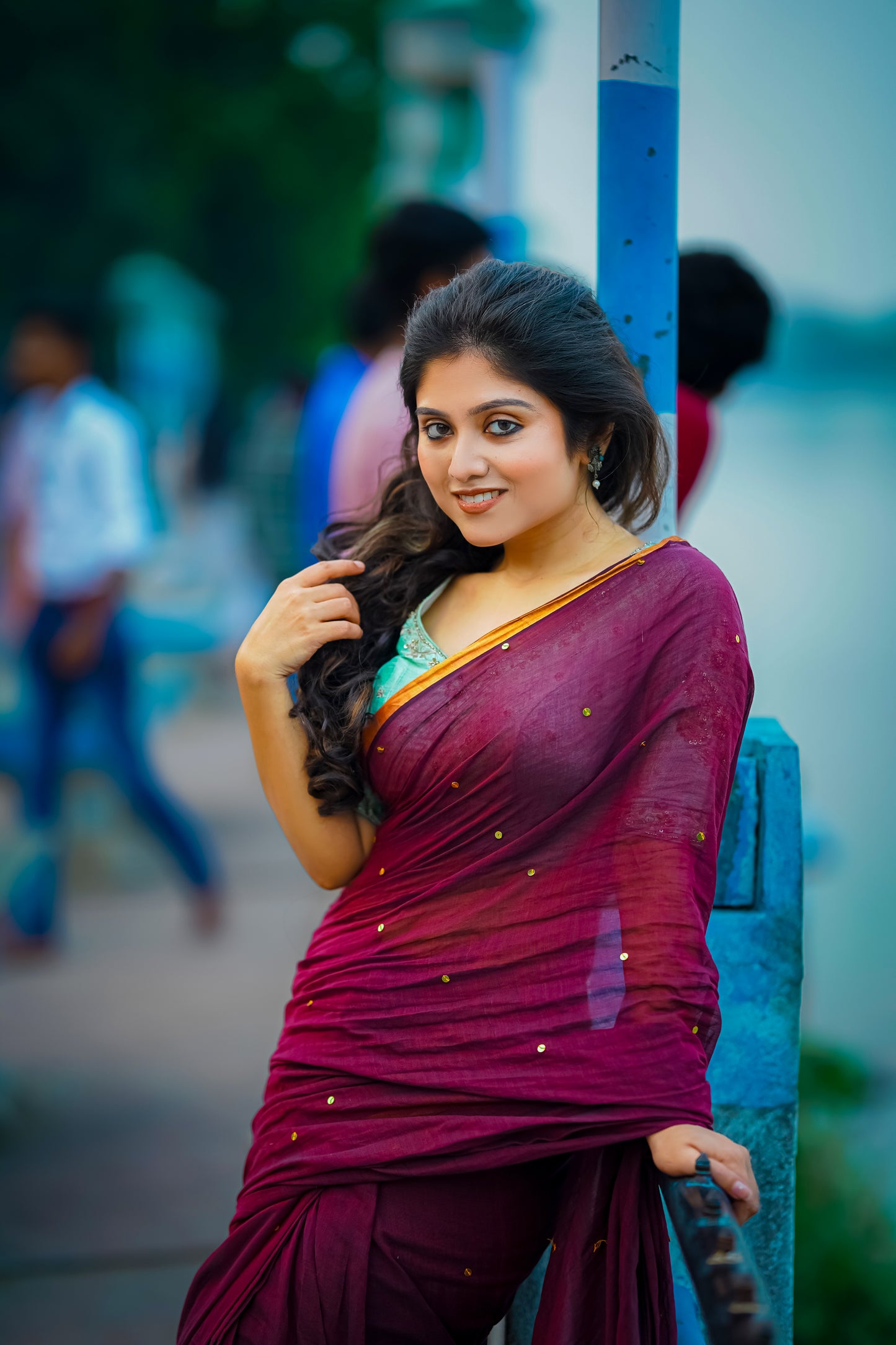 Shimmering Starlight | Dark Red Mul Mul Cotton Saree