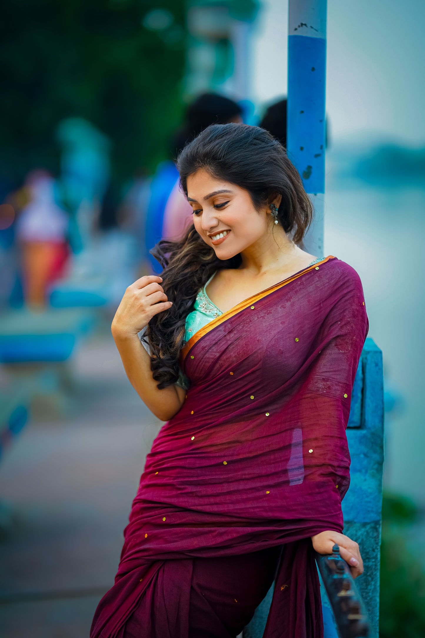 Shimmering Starlight | Dark Red Mul Mul Cotton Saree