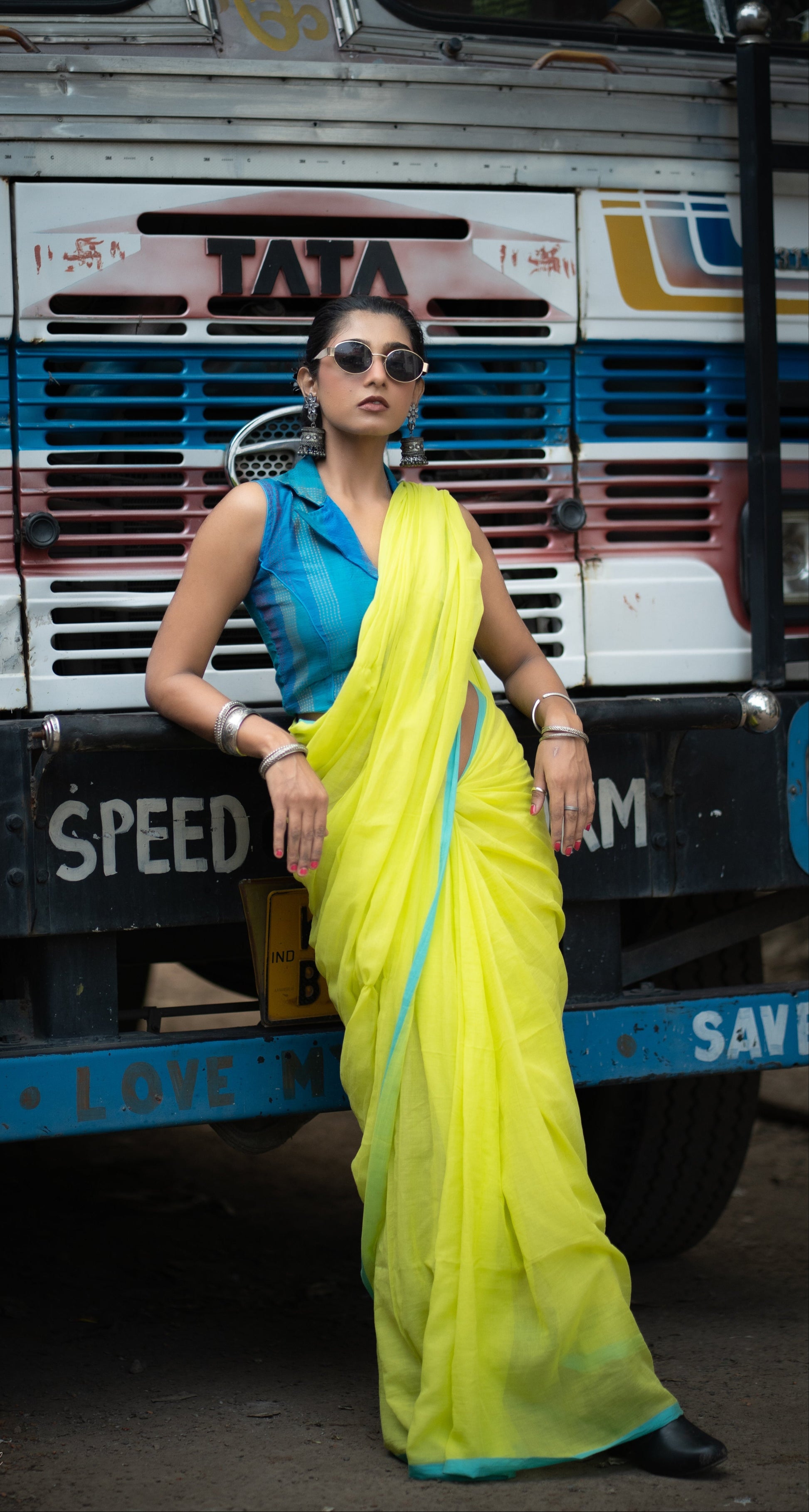 Mohini | Neon Mul Mul Cotton Saree