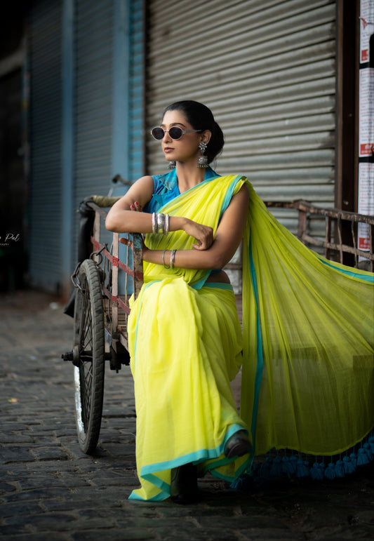 Mohini | Neon Mul Mul Cotton Saree