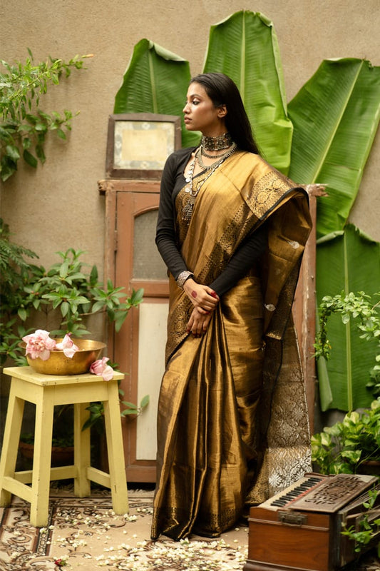Afreen | Metallic Gold Kanjivaram Tissue Silk Saree
