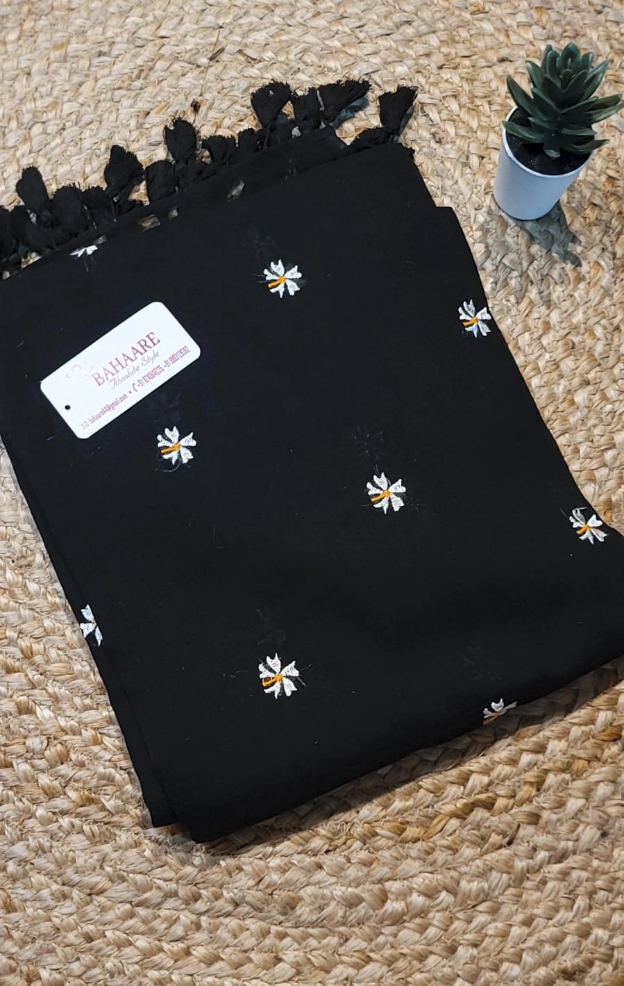 Parijat | Black Mul Mul Cotton Saree