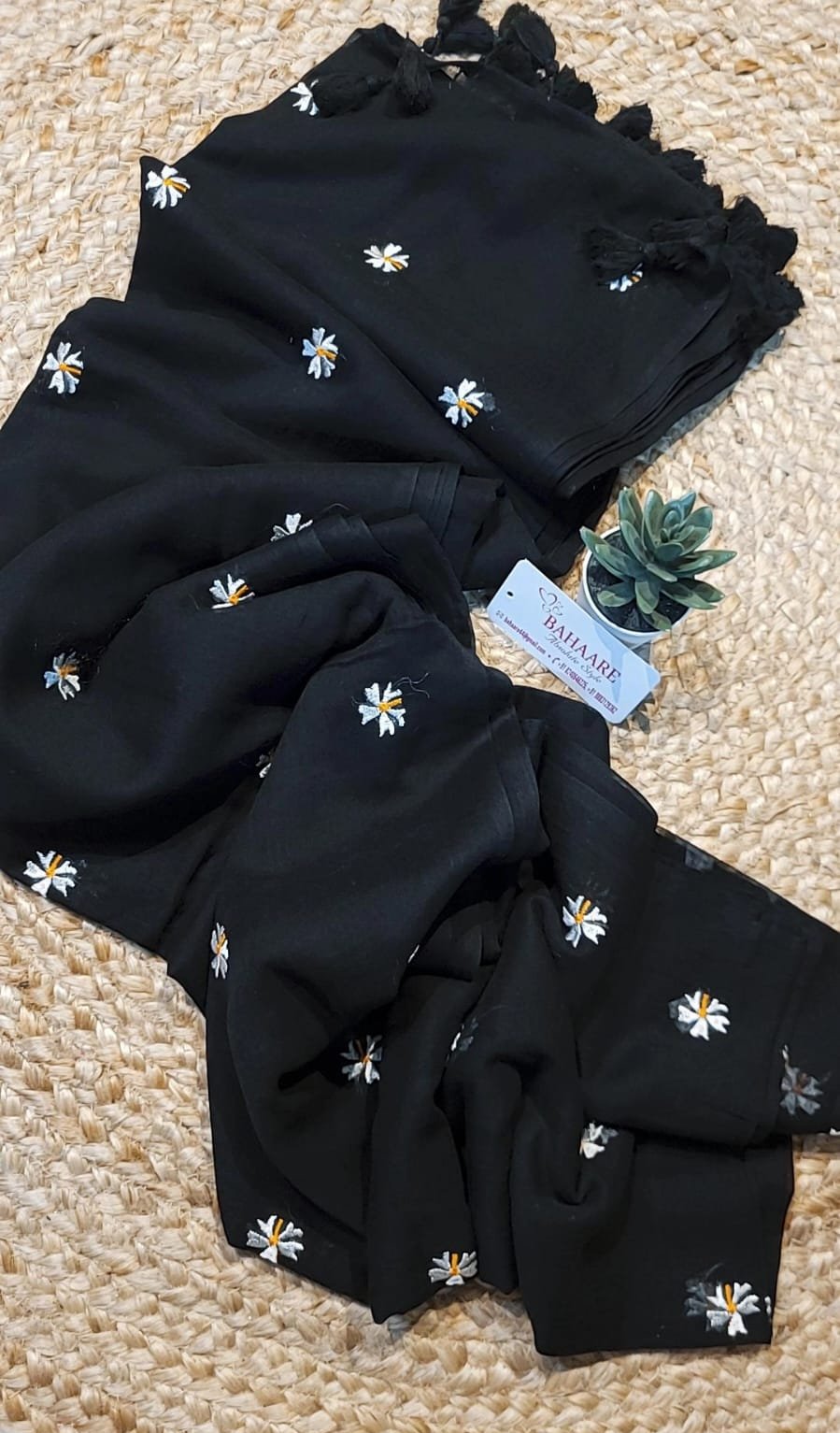 Parijat | Black Mul Mul Cotton Saree