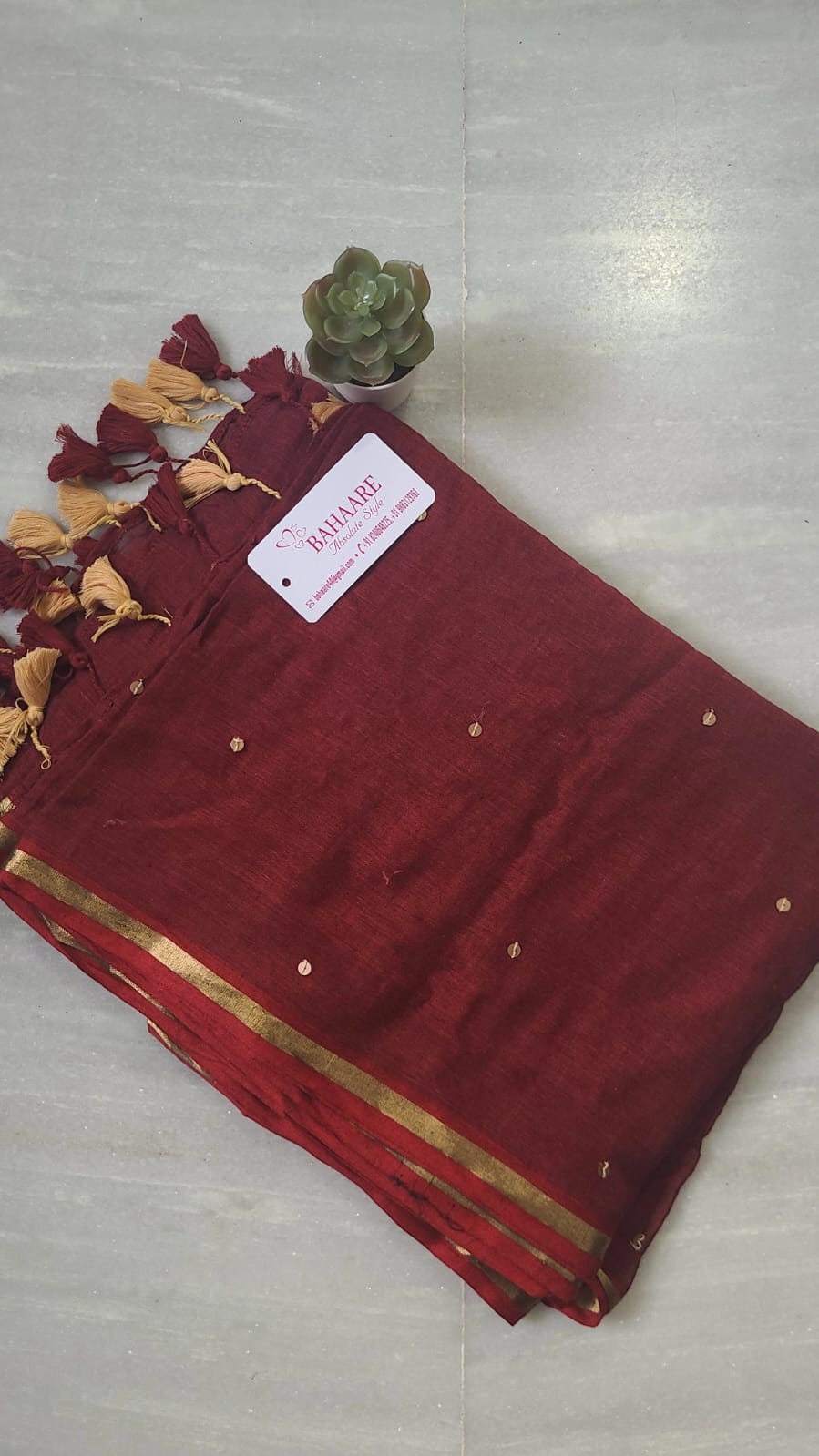 Shimmering Starlight | Dark Red Mul Mul Cotton Saree