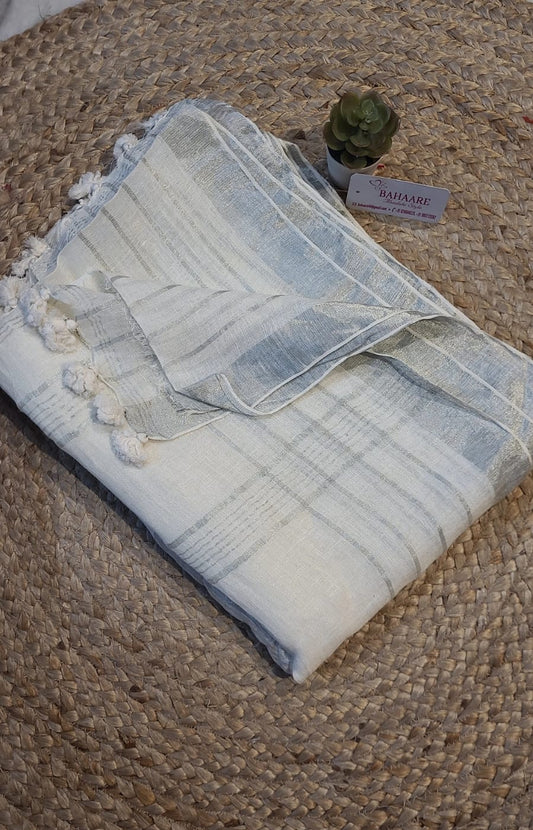 Woodland Whispers | Moonlight Silver Pure Premium Linen Saree