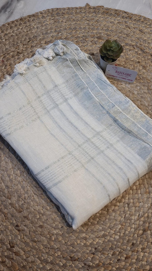 Serene Moonglow | Moonlight Silver Pure Premium Linen Saree