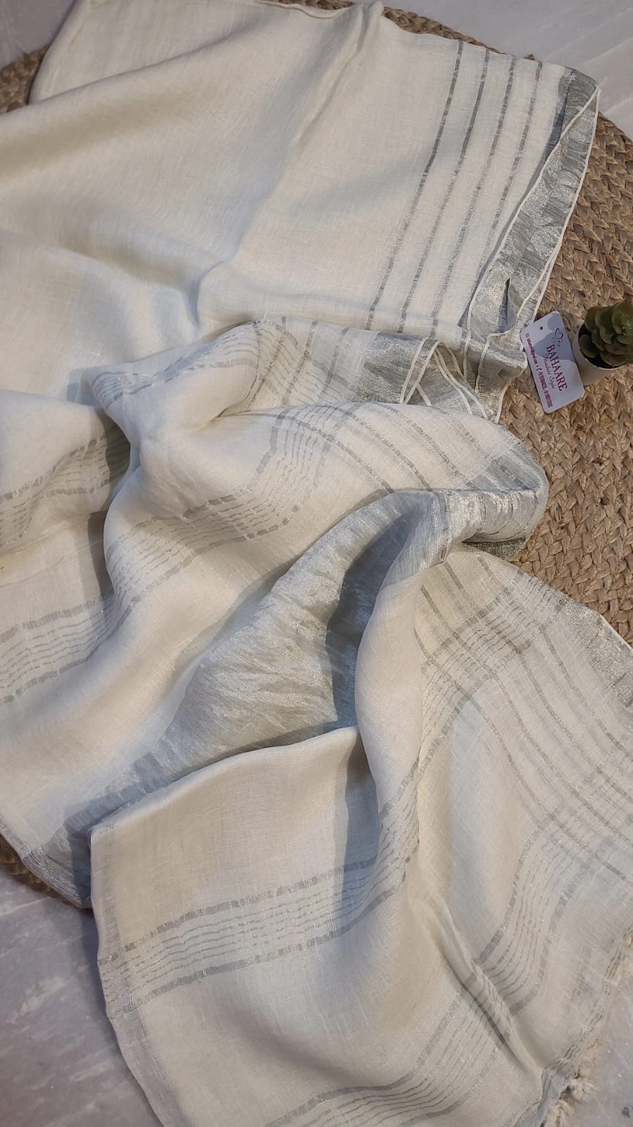 Woodland Whispers | Moonlight Silver Pure Premium Linen Saree