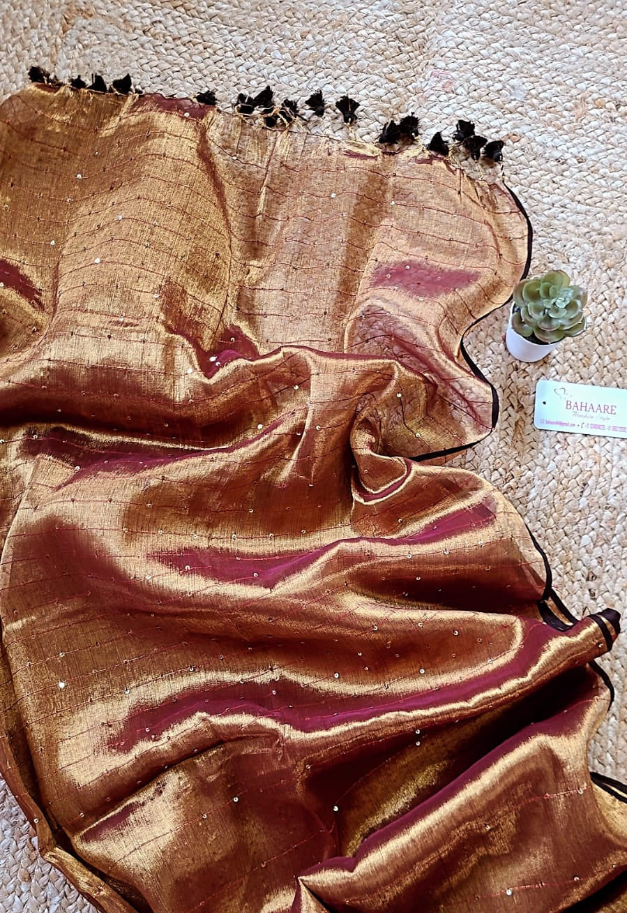 Megha | Dark Copper Tissue Saree