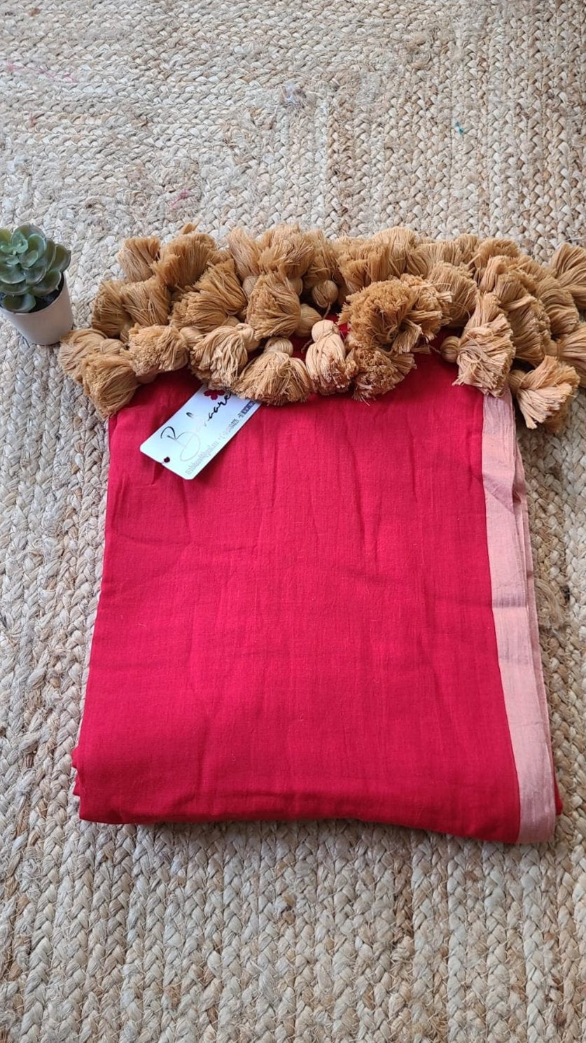 Mohini | Red Mul Mul Cotton Saree