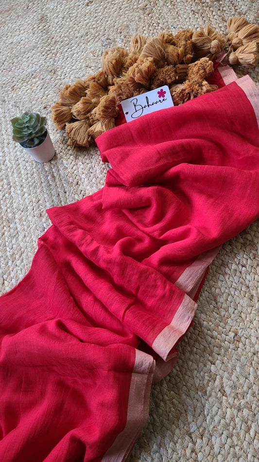 Mohini | Red Mul Mul Cotton Saree