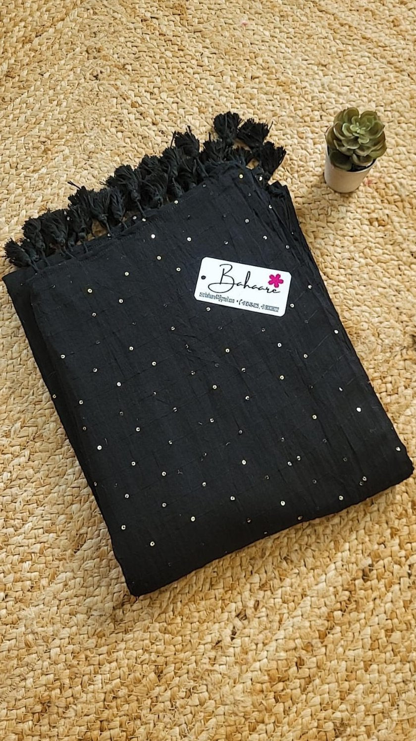 Shimmering Starlight | Black Sequin Mul Mul Cotton Saree
