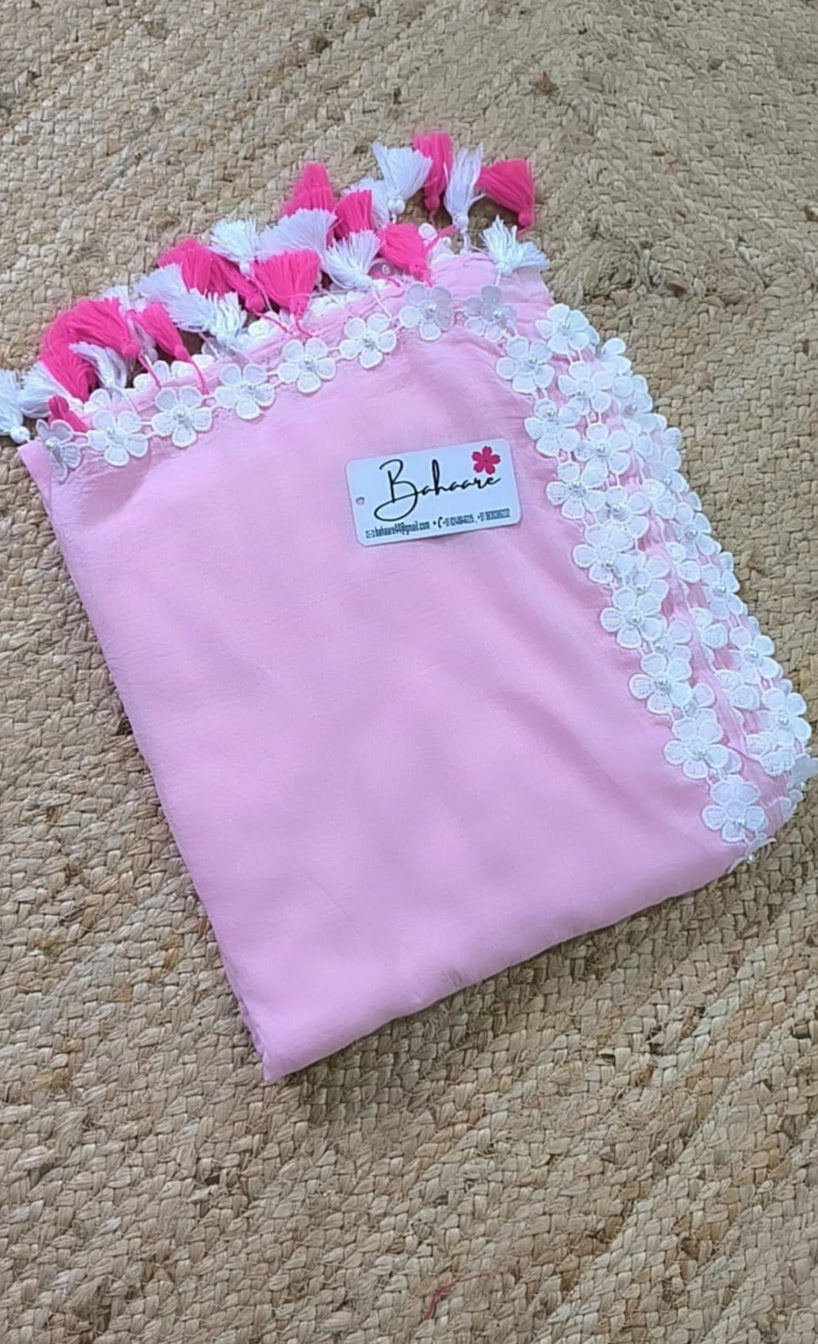Mohini | Blush Pink Mul Mul Cotton Saree with Pearl Lace