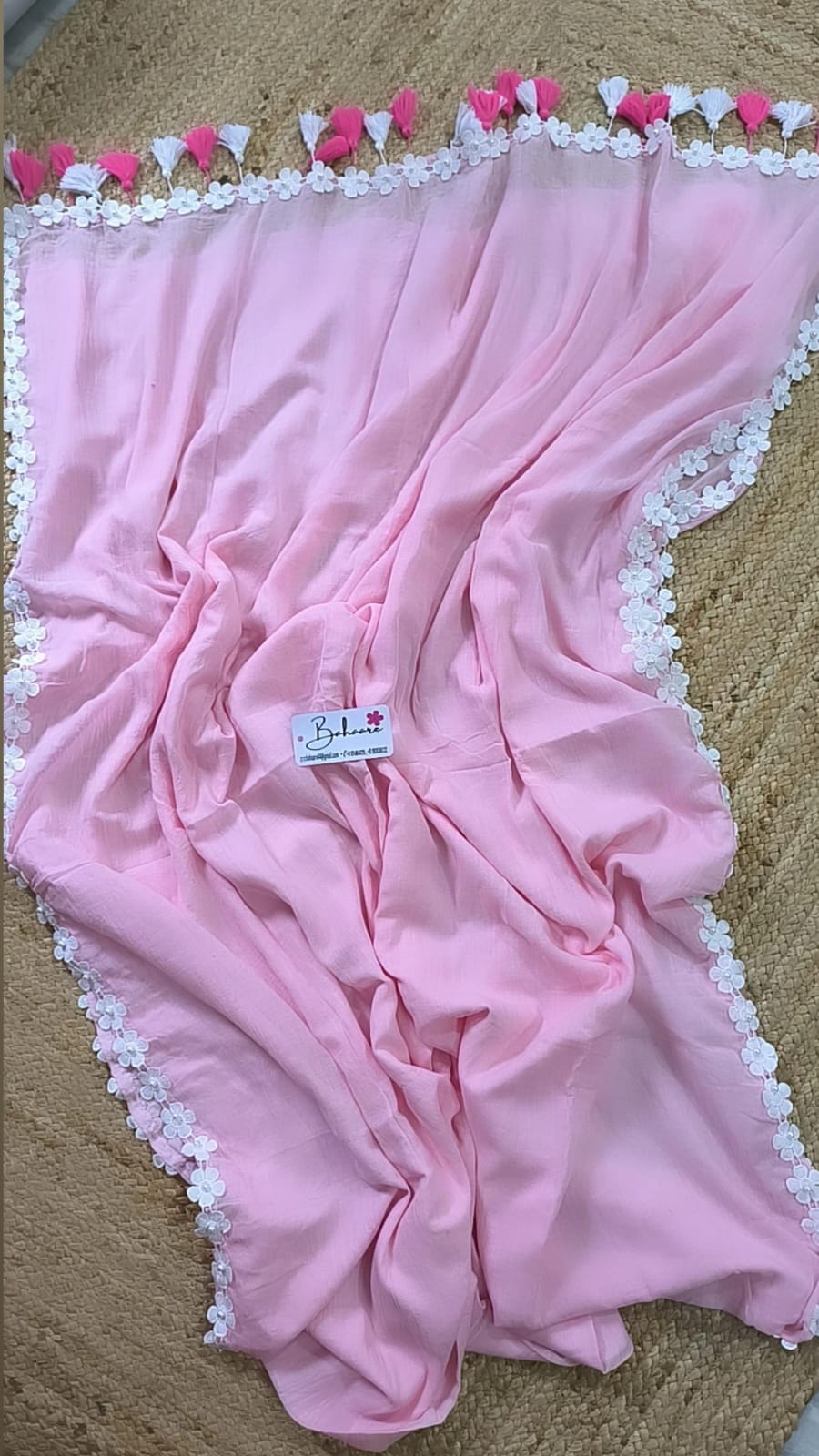 Mohini | Blush Pink Mul Mul Cotton Saree with Pearl Lace