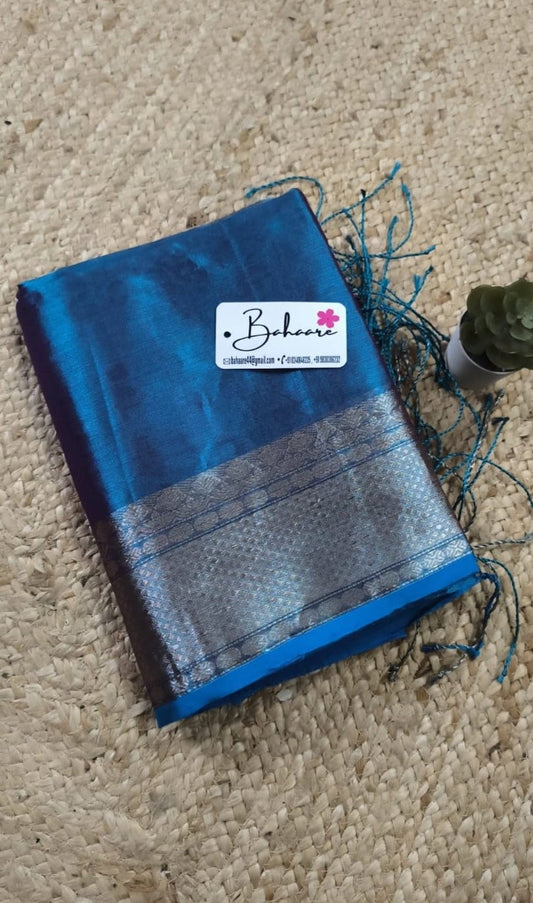 Afreen | Peacock Blue Dual Tone Tissue Saree