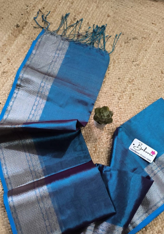 Afreen | Peacock Blue Dual Tone Tissue Saree