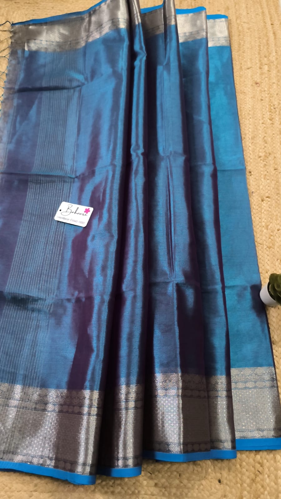 Afreen | Peacock Blue Dual Tone Tissue Saree