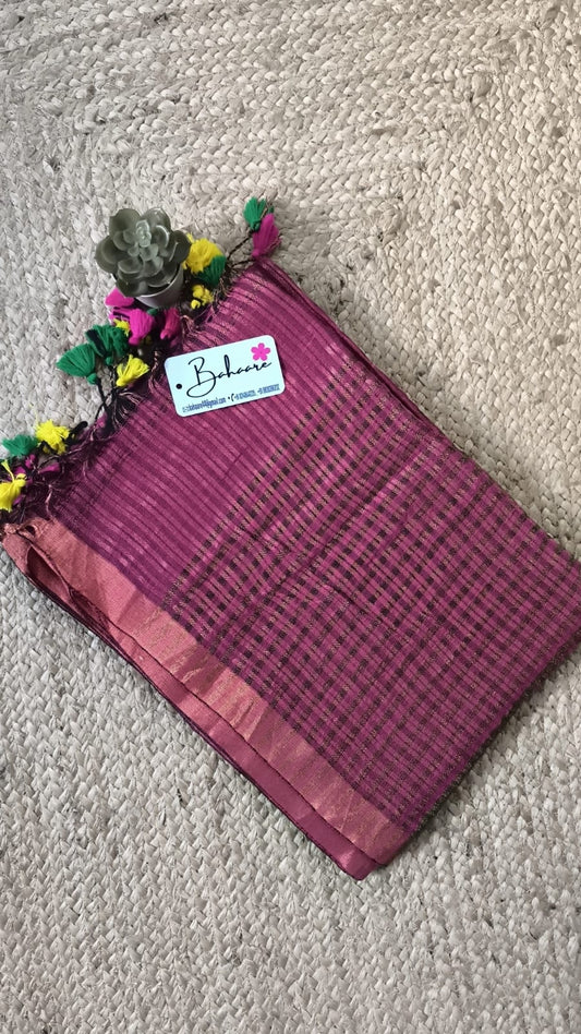 Woodland Whispers | Magenta Linen By Linen Saree with Copper Zari Border