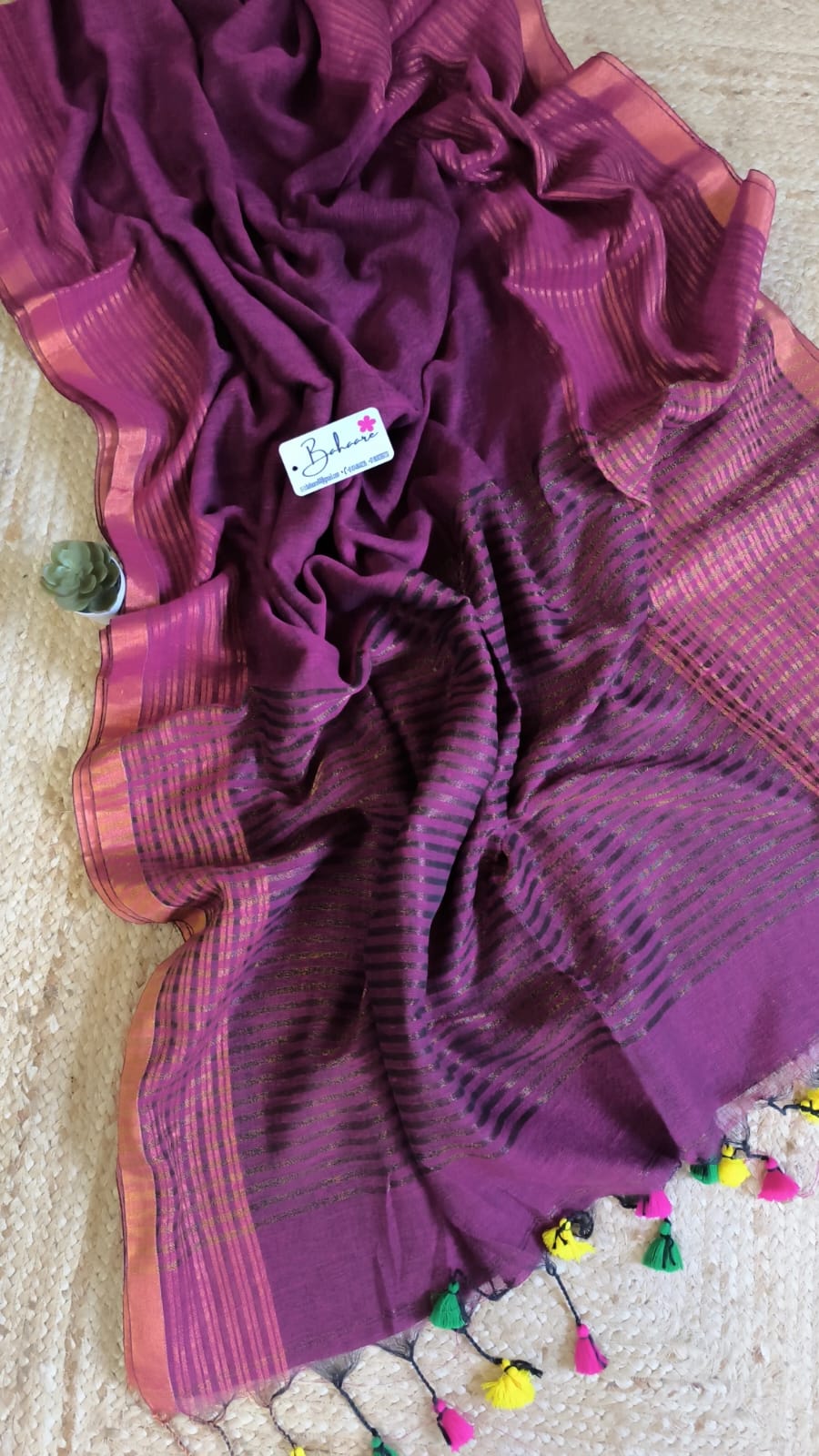 Woodland Whispers | Magenta Linen By Linen Saree with Copper Zari Border