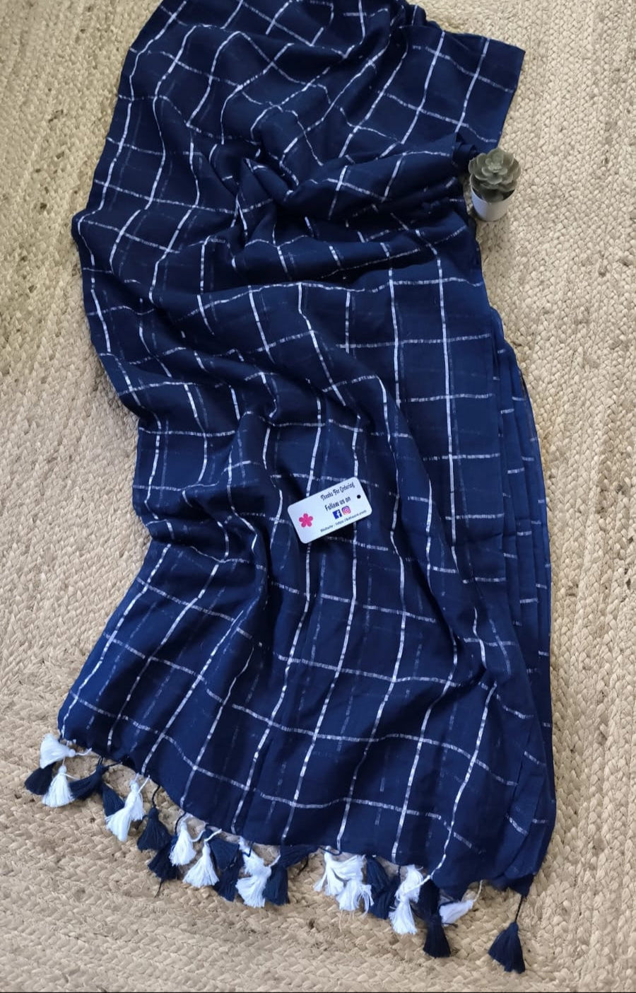 Mohini | Midnight Blue Mul Mul Cotton Saree with Silver Zari Stripe