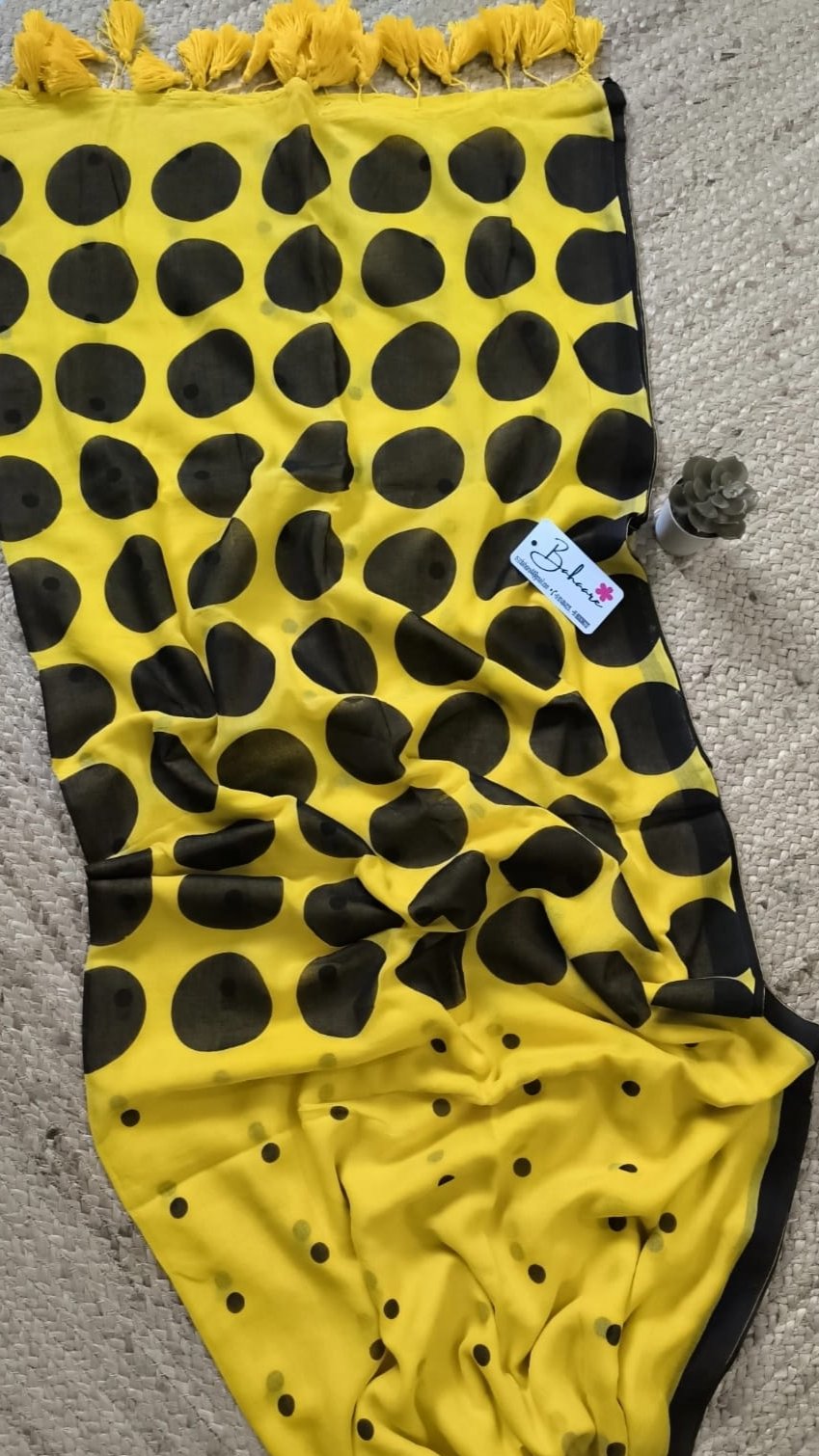 Polka Passion | Yellow and Black Mul Mul Cotton Saree