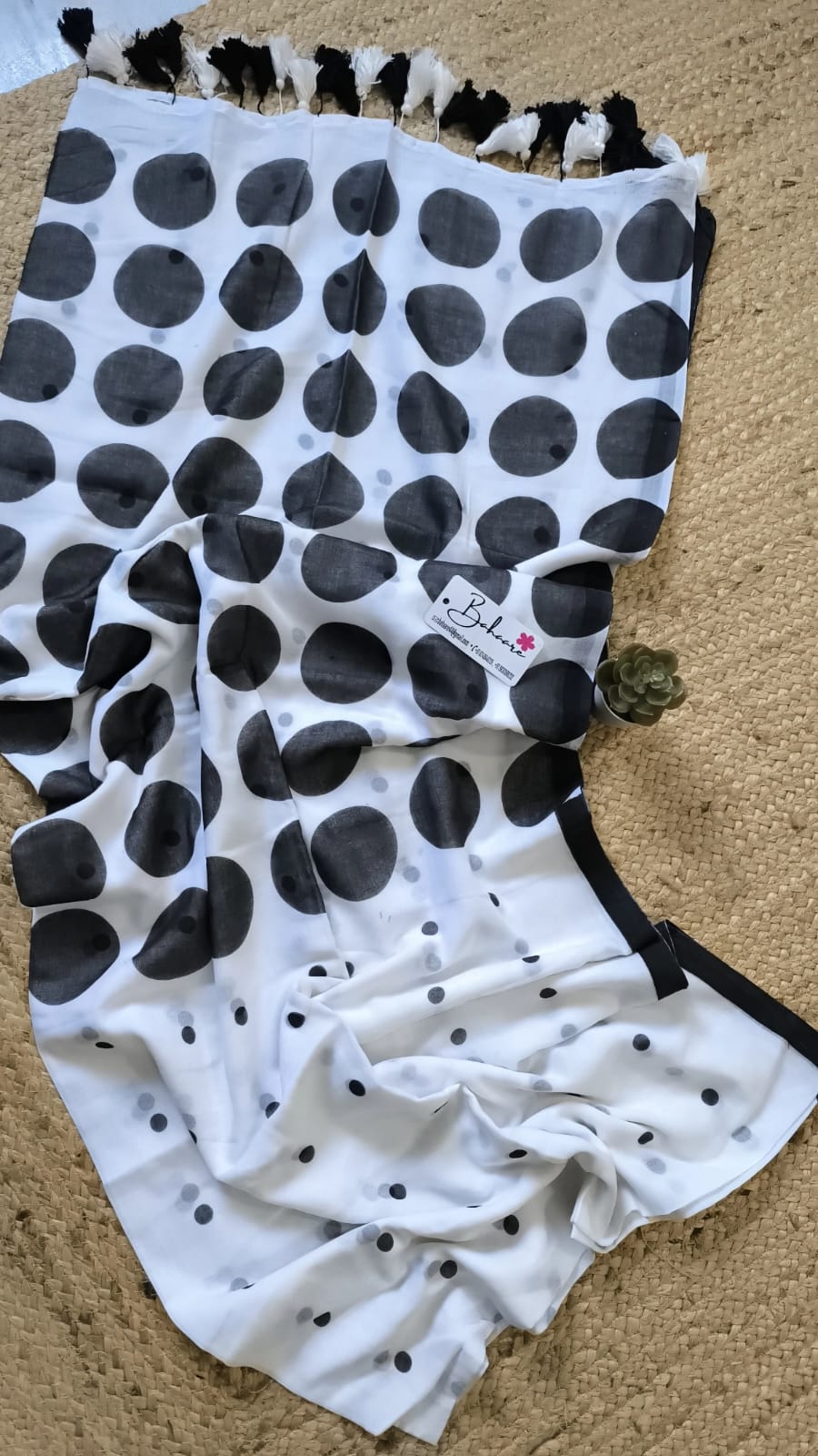 Polka Passion | White and Black Mul Mul Cotton Saree