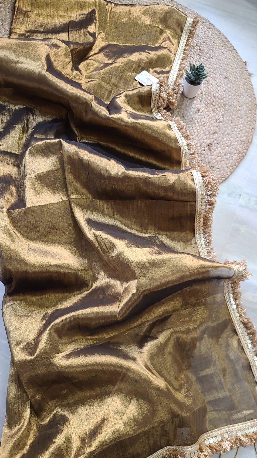 Chandni | Metallic Gold Tissue Saree with Gold Zari Lace