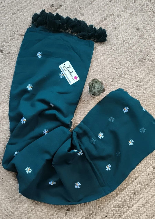 Parijat | Emerald Green Mul Mul Cotton Saree