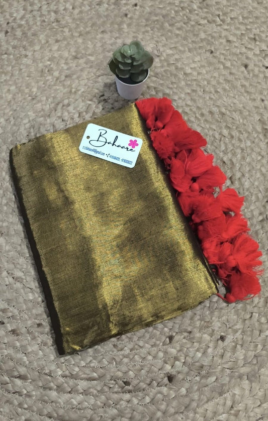 Suhani | Metallic Gold Tissue Saree with Red Border
