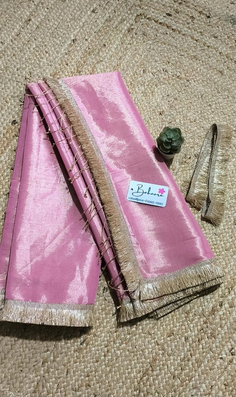 Chandni | Rose Gold Tissue Saree with Zari Lace